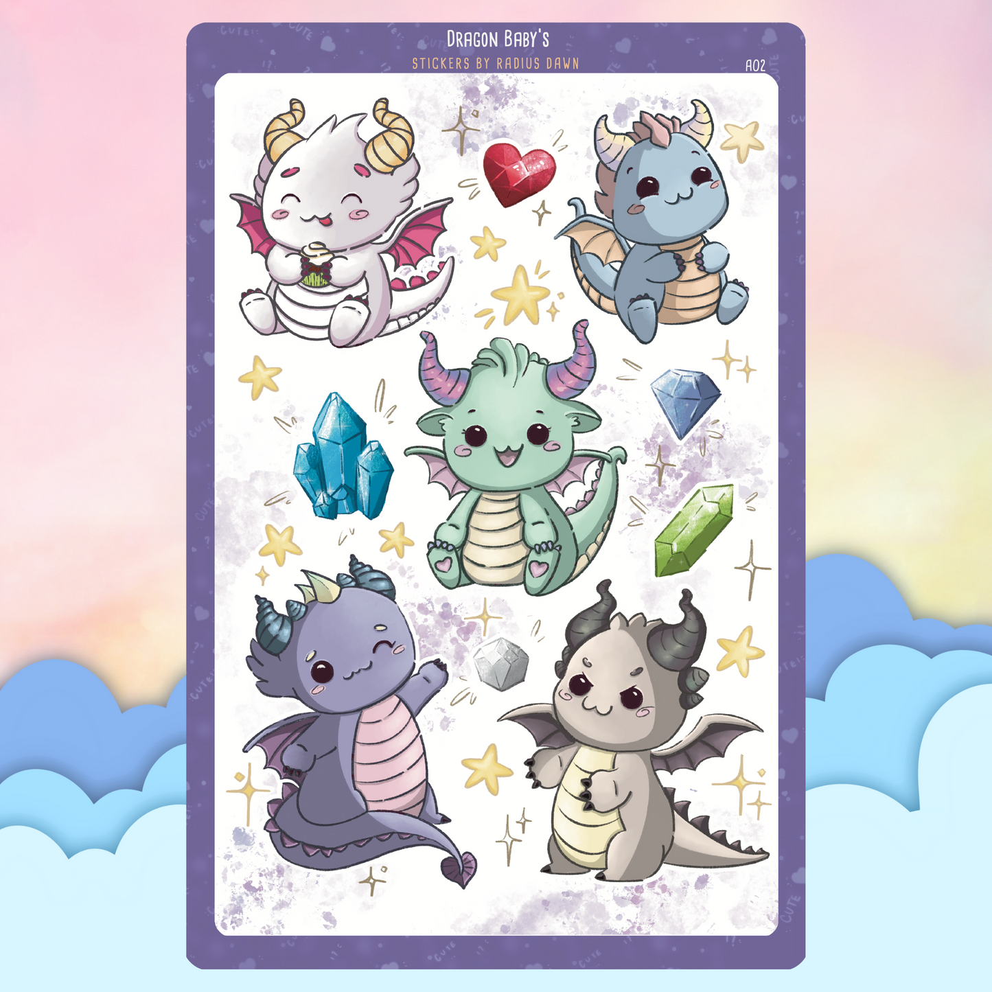 Stickers feuille détachable: Dragons Baby's A02